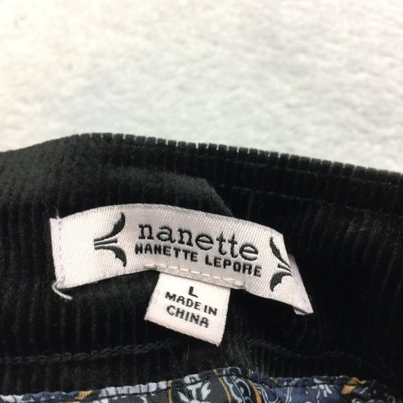 NANETTE LEPORE Skinny Pants Sz L Womans Black Velvety Corduroy Pull-On High Rise - Picture 9 of 15